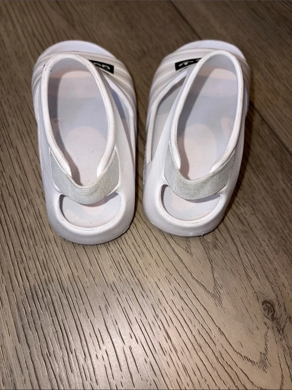 adidas White Kids Slip-On Open-Toe Sandals with Black Logos